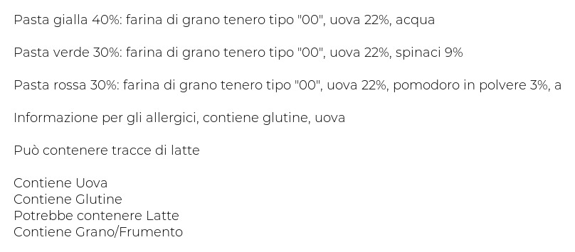Pasta Piccinini Maccheroncini Tricolore 0,300 Kg