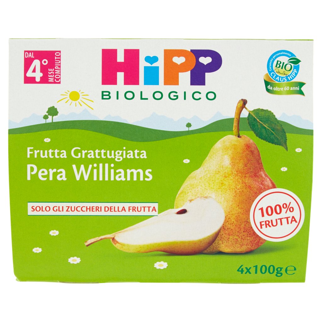 Hipp Biologico Frutta Grattugiata Pera Williams 4 x 100 g