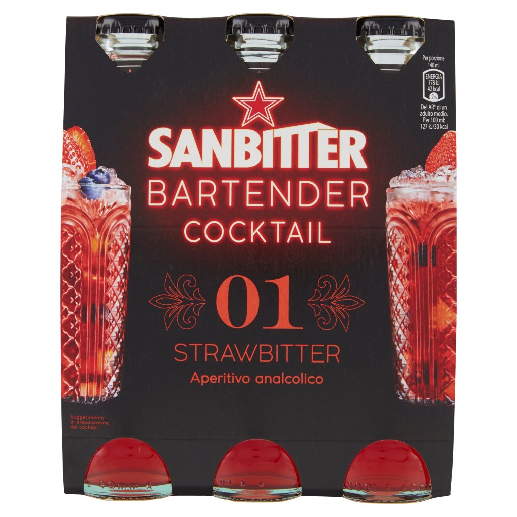 Sanbittèr Bartender Cocktail Strawbitter, Aperitivo Analcolico 14cl x 3