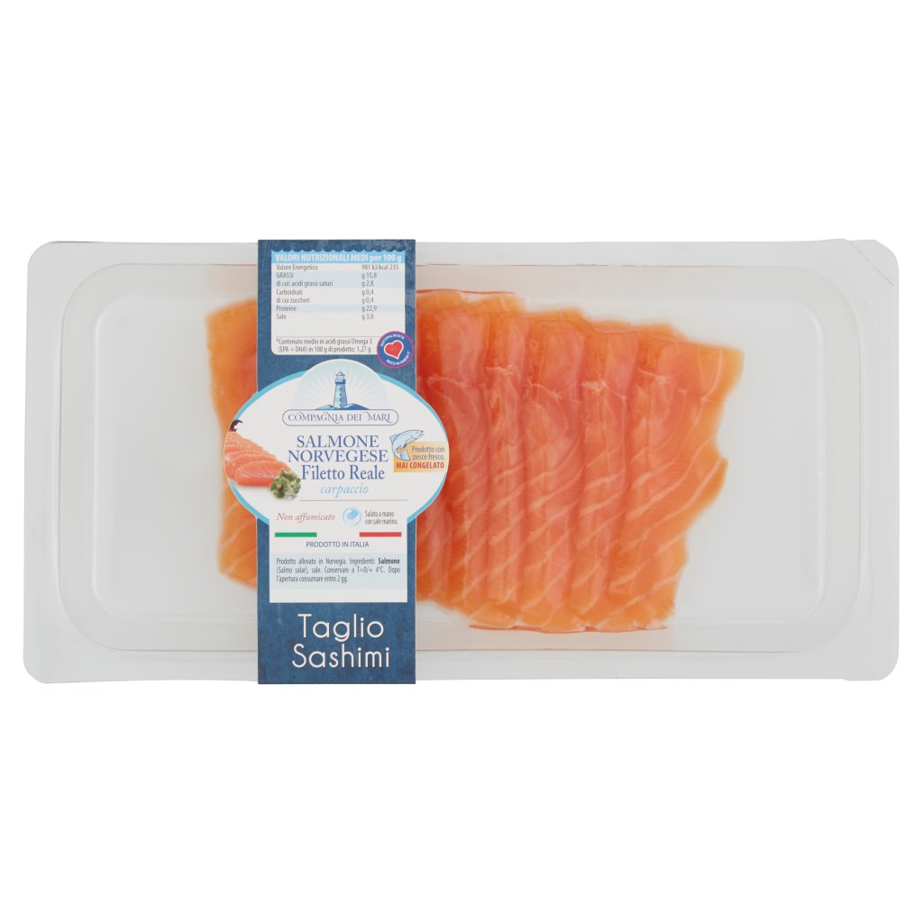 Compagnia dei Mari Salmone Norvegese Filetto Reale Carpaccio Non Affumicato Taglio Sashimi
