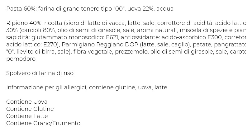Pasta Piccinini Vivi le Stagioni Ravioli con Carciofi 0,250 Kg