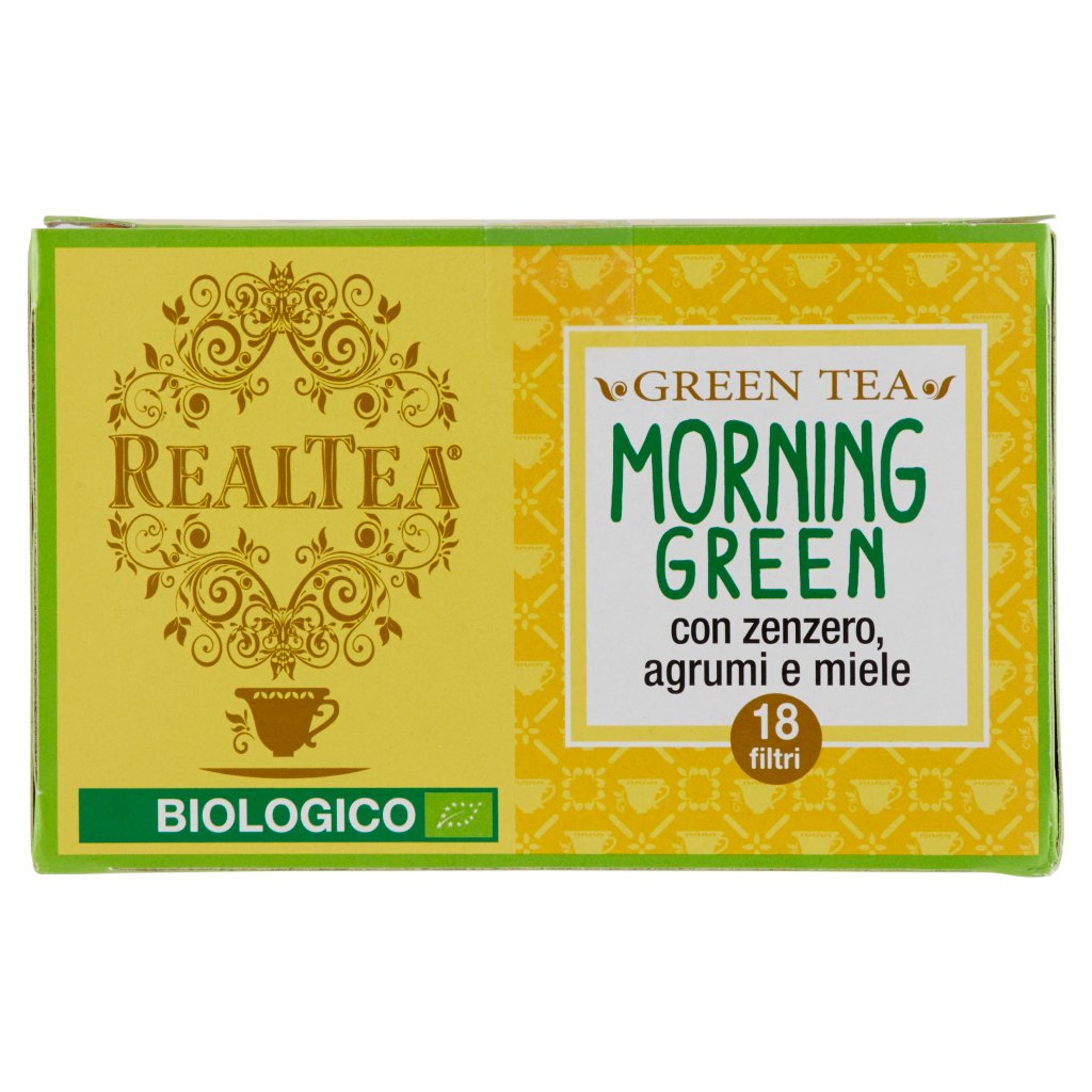 Realtea Biologico Morning Green con Zenzero, Agrumi e Miele 18 x 2 g