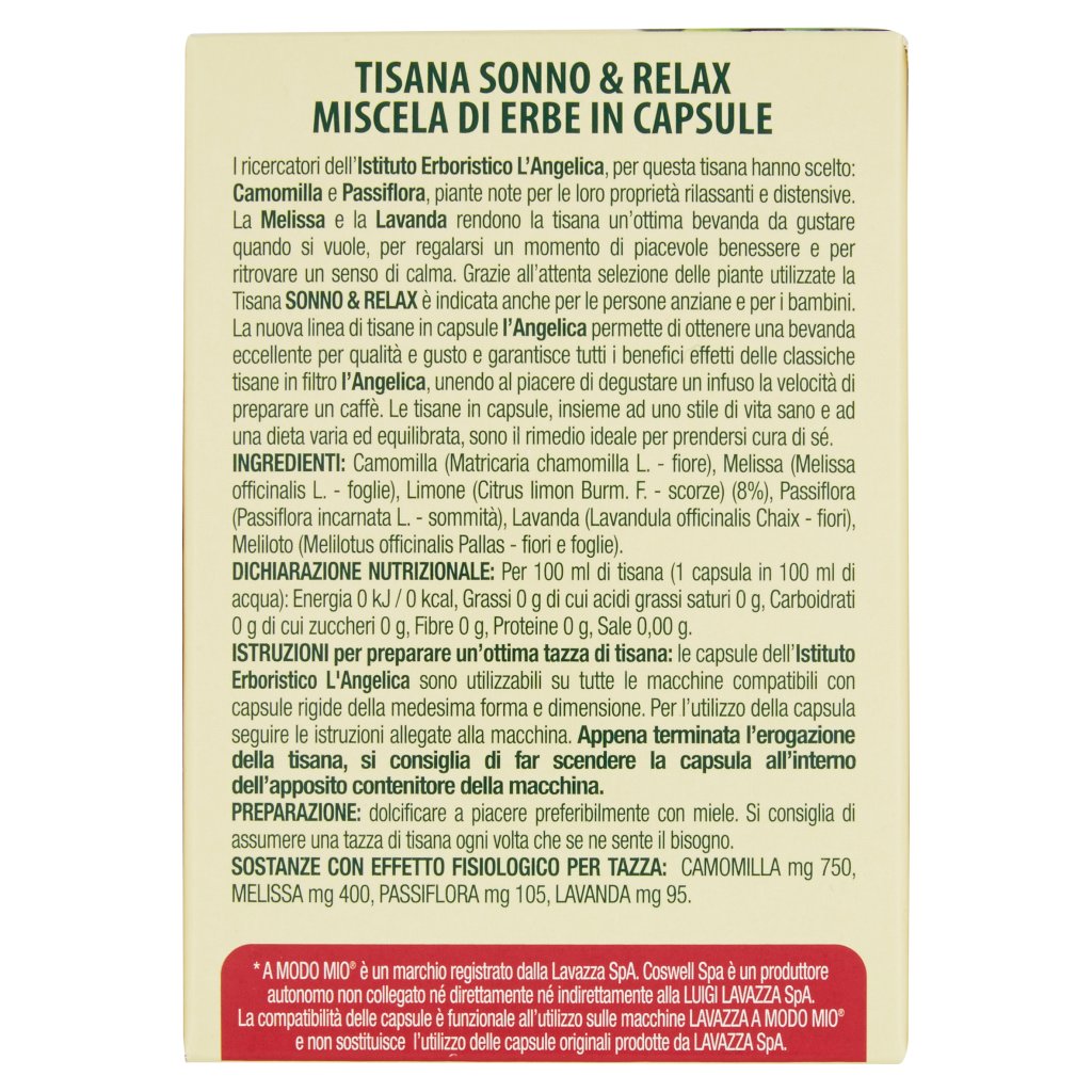 L'angelica Nutraceutica le Tisane Sonno & Relax 12 Capsule Compatibili Lavazza a Modo Mio*