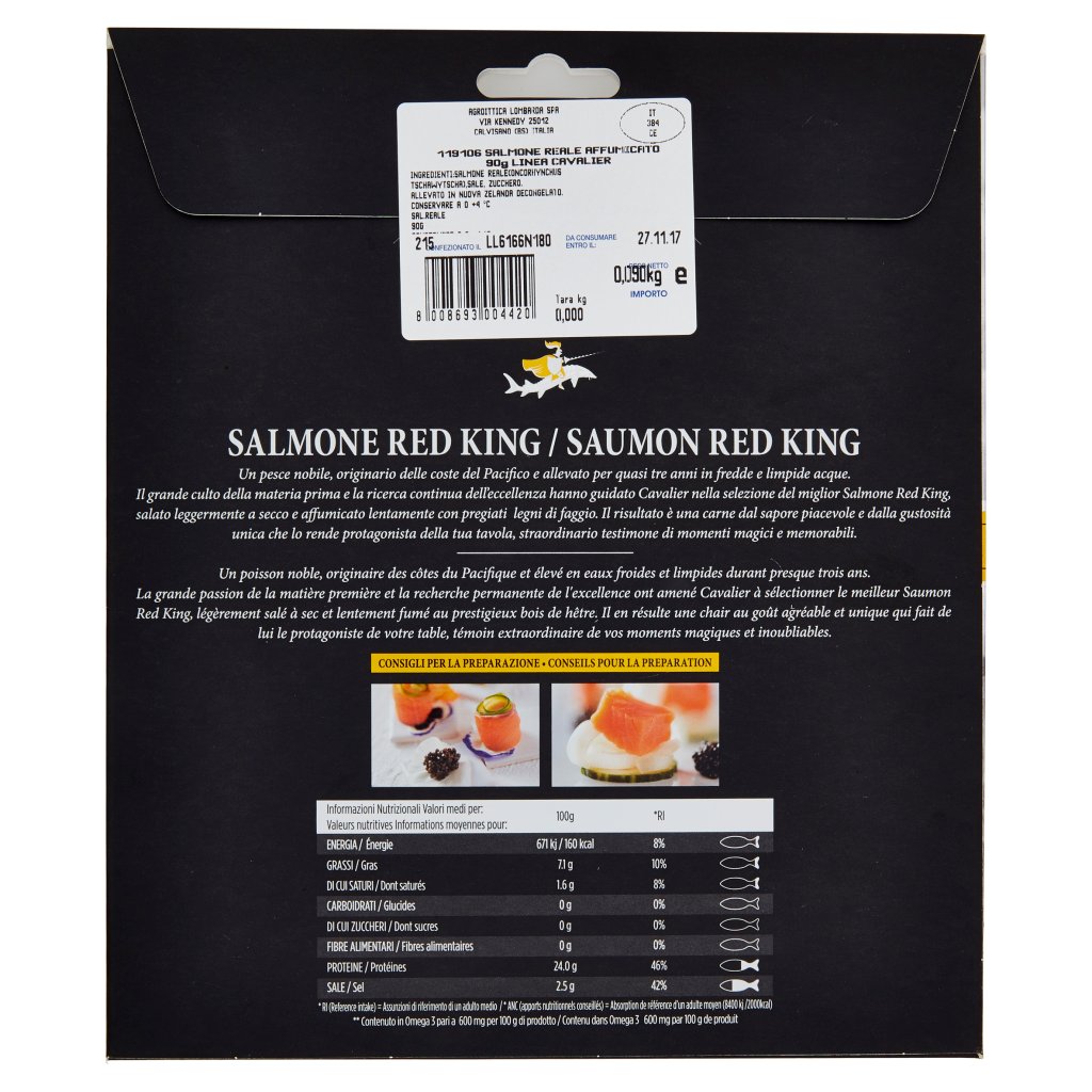 Cavalier Caviar Club 1ᵃ Qualità Salmone Red King Affumicato 0,090 Kg