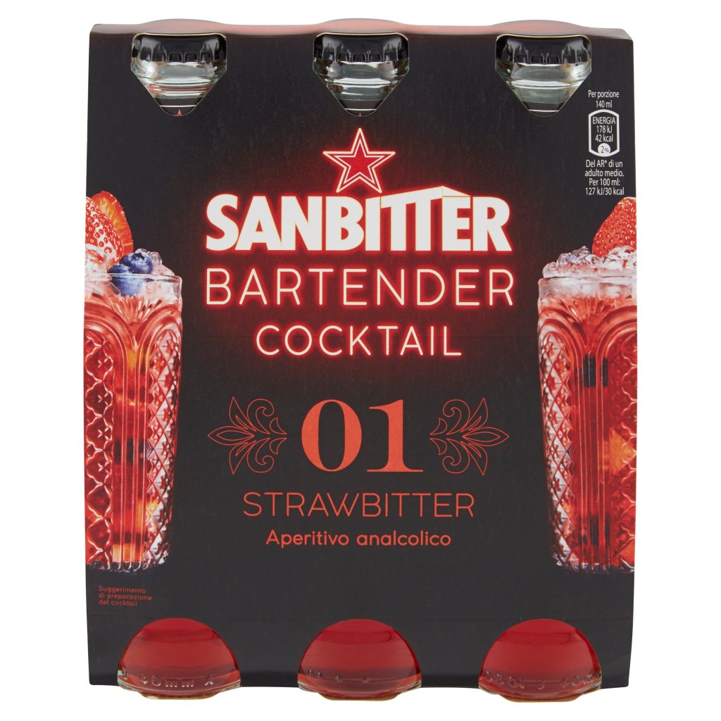 Sanbittèr Bartender Cocktail Strawbitter, Aperitivo Analcolico 14cl x 3