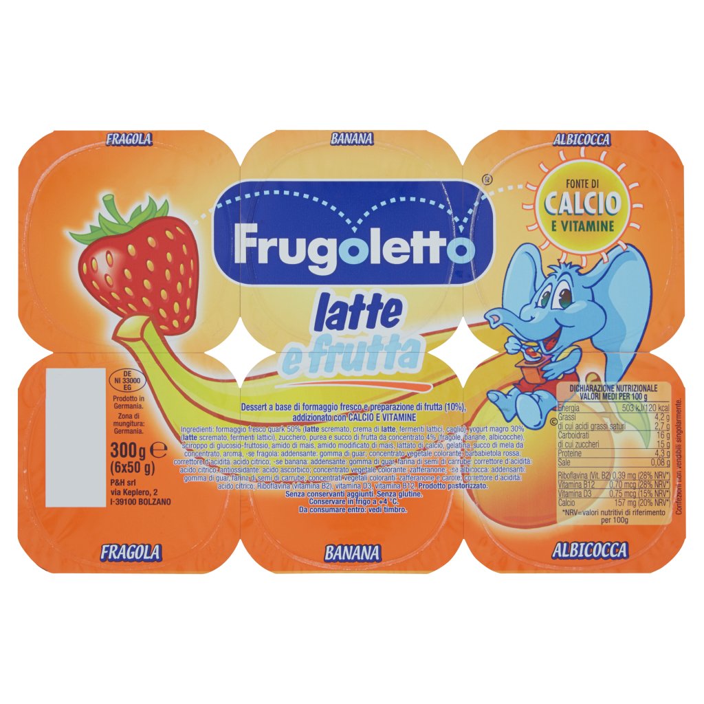 Frugoletto Latte e Frutta Fragola - Banana - Albicocca 6 x 50 g