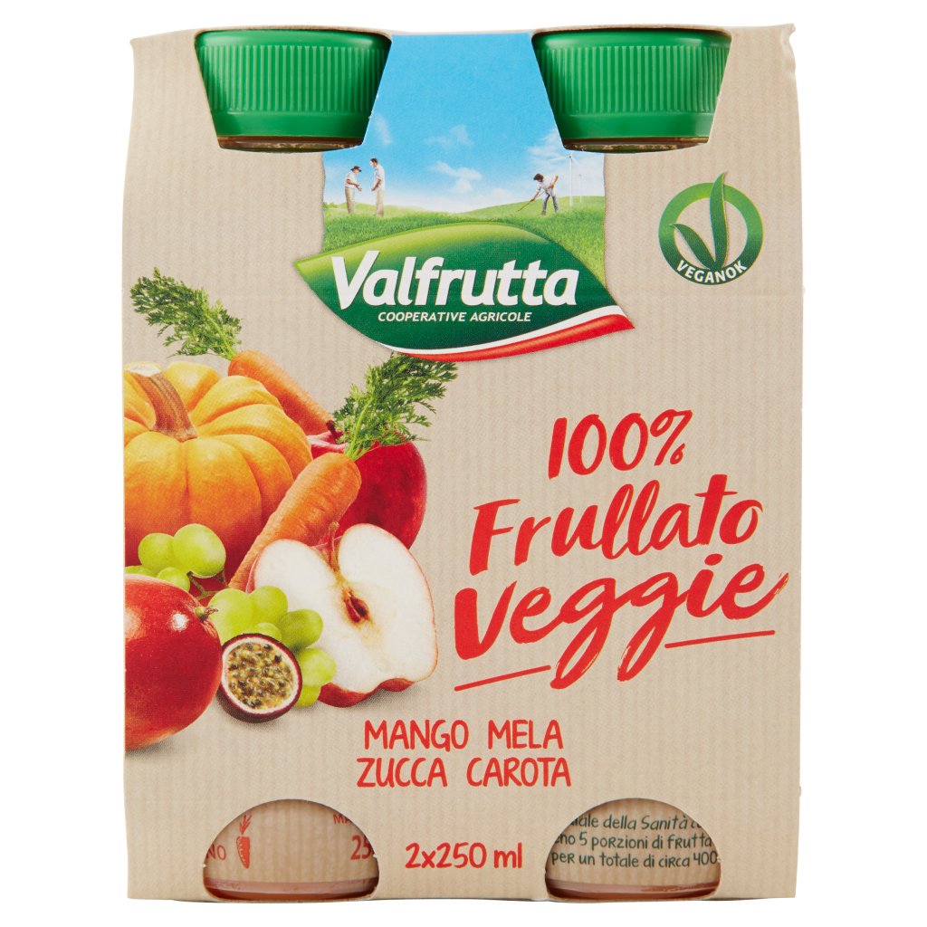 Valfrutta 100% Frullato Veggie Mango Mela Zucca Carota 2 x 250 Ml