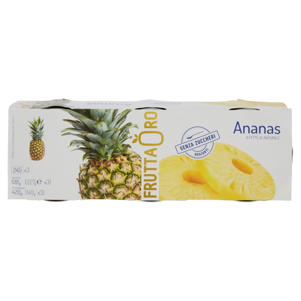 Frutta Oro Ananas a Fette al Naturale senza Zuccheri Aggiunti 3 x 227 g