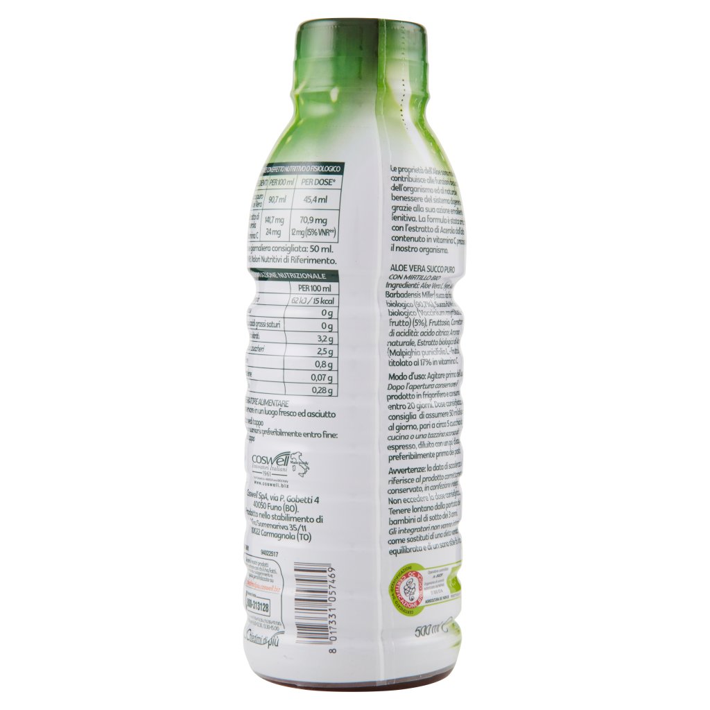 L'angelica Nutraceutica Health Drink Aloe Vera Bio Succo Puro con Mirtillo 500  Ml