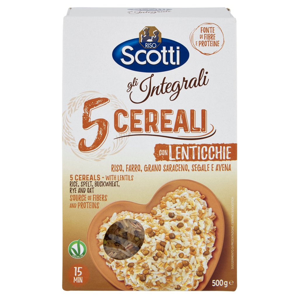 Riso Scotti Gli Integrali 5 Cereali con Lenticchie Riso, Farro, Grano Saraceno, Segale e Avena