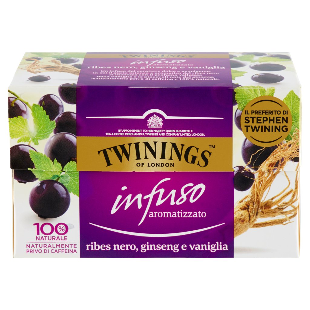 Twinings Infuso Aromatizzato Ribes Nero, Ginseng e Vaniglia 20 x 2 g