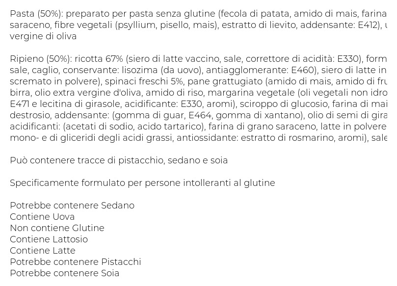 Gastronomia Piccinini Senza Glutine Ravioli Ricotta e Spinaci