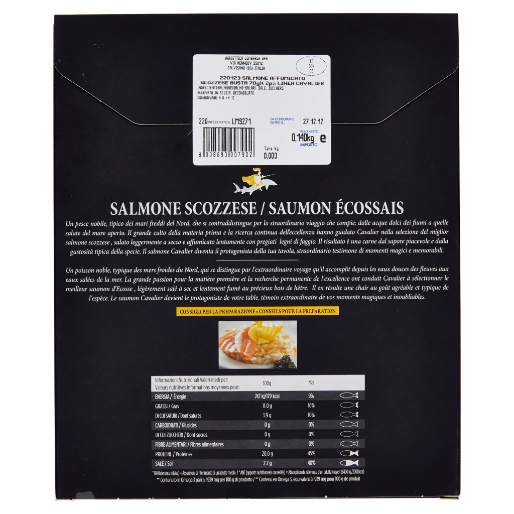 Cavalier Caviar Club 1ᵃ Qualità Salmone Scozzese Affumicato 0,140 Kg