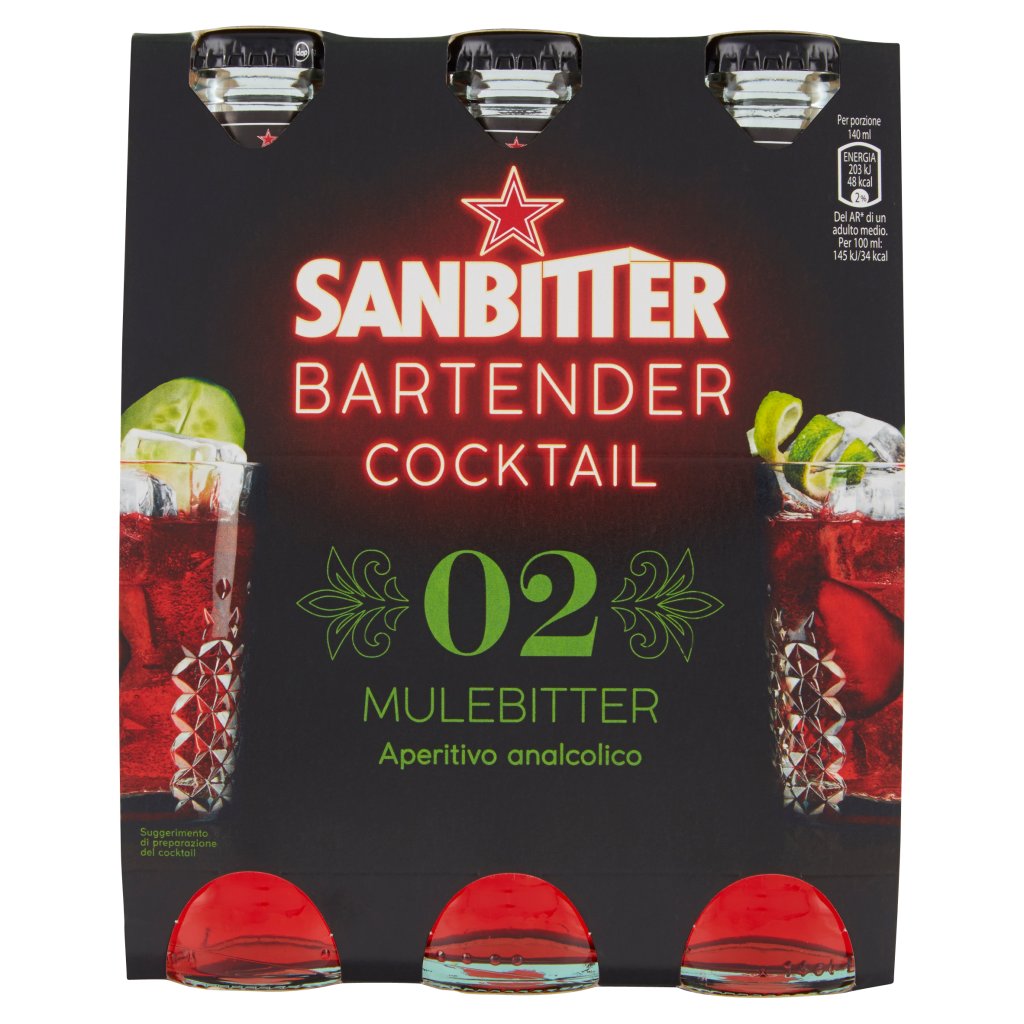 Sanbittèr Bartender Cocktail Mulebitter, Aperitivo Analcolico 14cl x 3