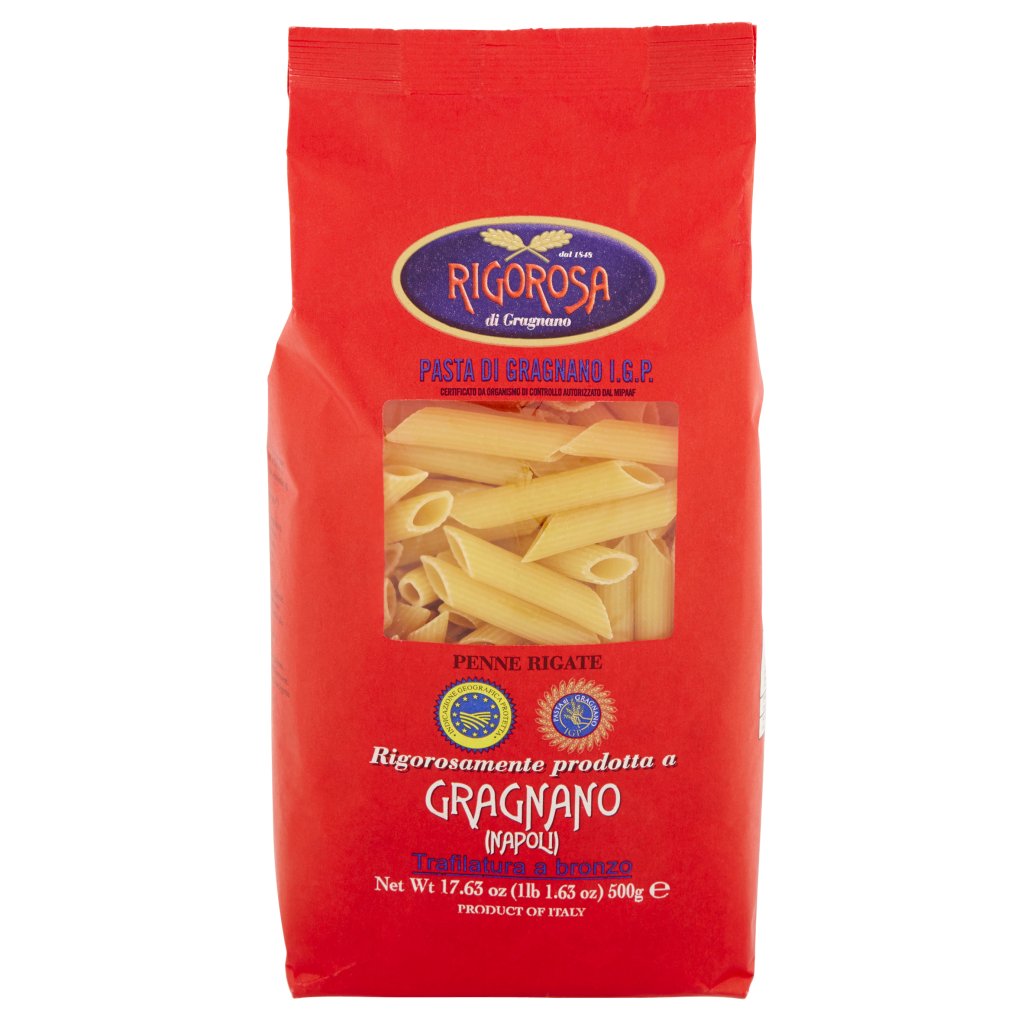 Rigorosa di Gragnano Rigorosa di Gragnano Pasta di Gragnano I.G.P. Penne Rigate 500 g