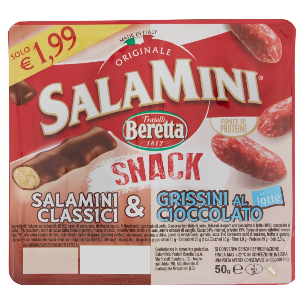 Fratelli Beretta Salamini Snack Salamini Classici & Grissini al Cioccolato al Latte