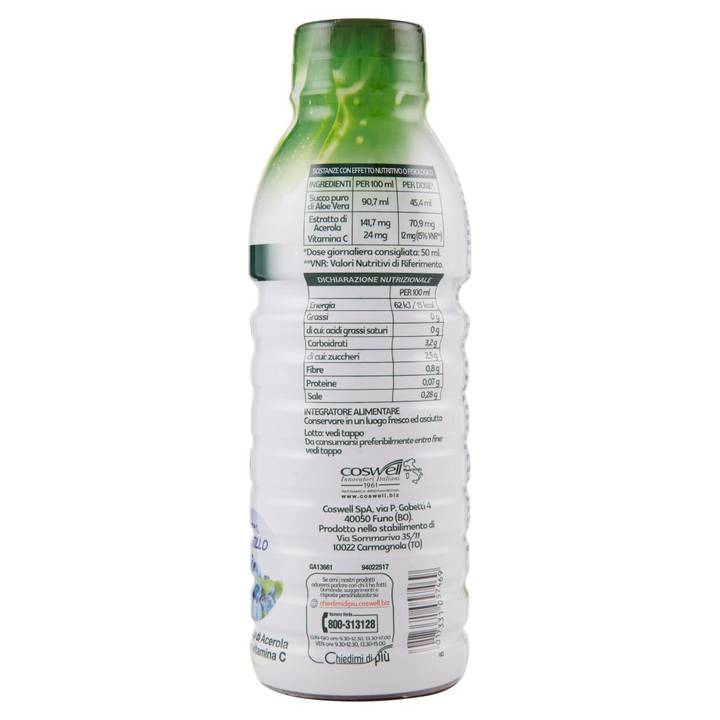L'angelica Nutraceutica Health Drink Aloe Vera Bio Succo Puro con Mirtillo 500  Ml