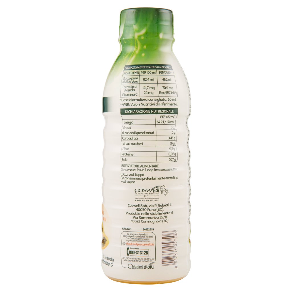 L'angelica Nutraceutica Health Drink Aloe Vera Bio Succo Puro con Papaya 500 Ml