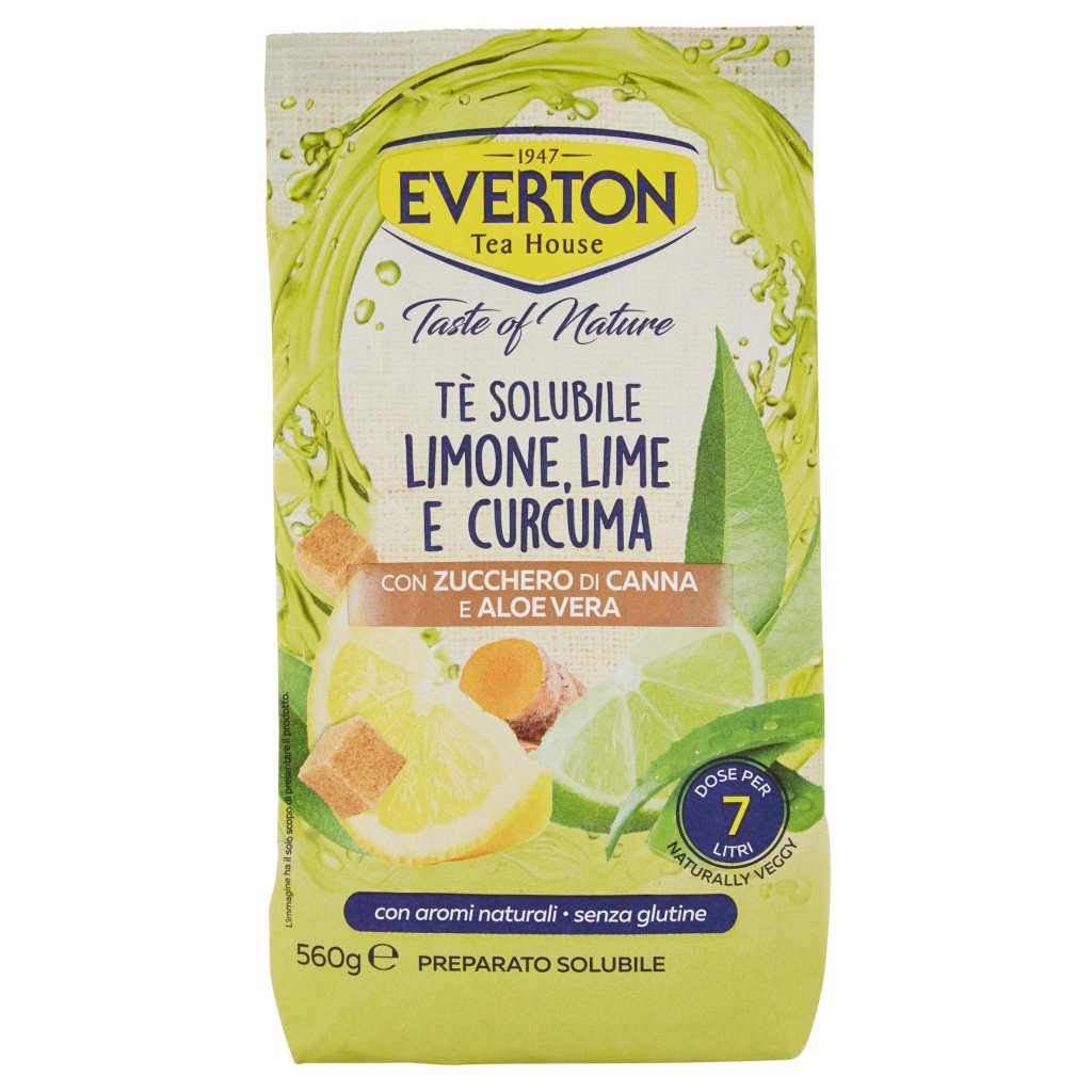 Everton Taste Of Nature Tè Solubile Limone, Lime e Curcuma con Zucchero di Canna