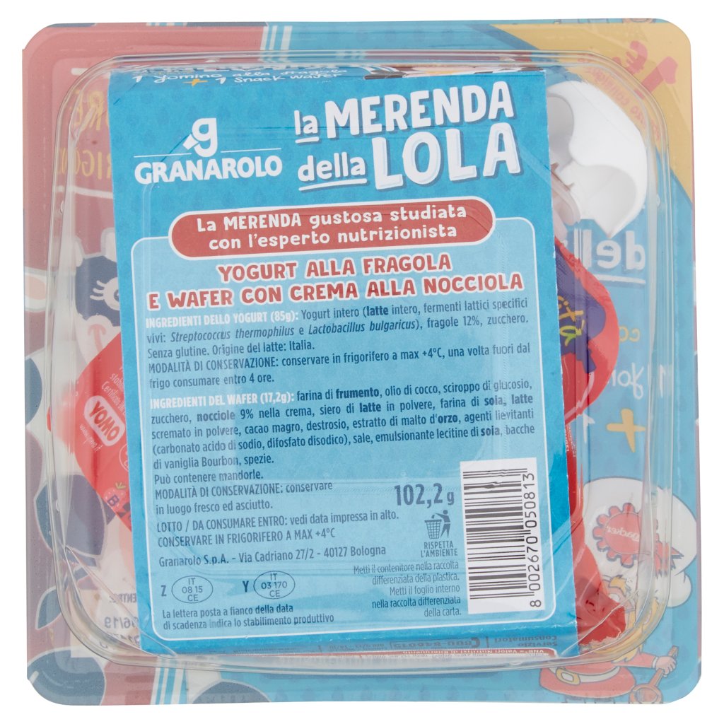 Granarolo La Merenda della Lola 1 Yomino alla Fragola + 1 Snack Wafer 102,2 g