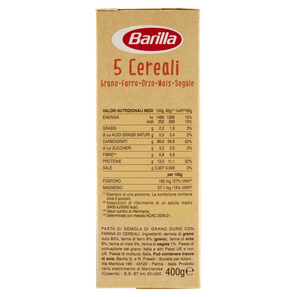 Barilla Mezze Maniche Rigate 5 Cereali Grano-farro-orzo-mais-segale