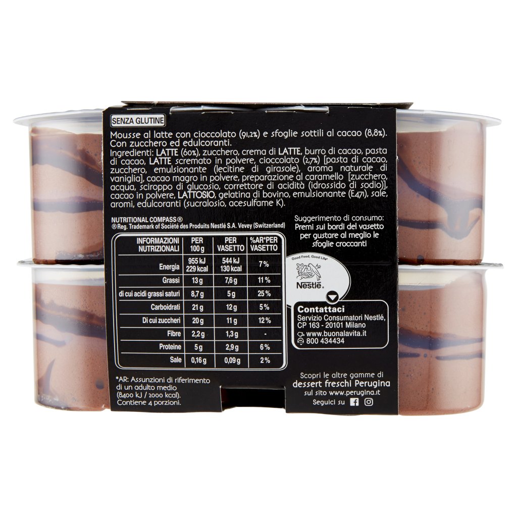 Perugina Mousse al Cioccolato con Sottilissime Sfoglie Fondente Nero 4 x 57 g