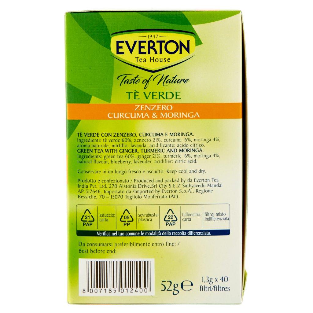 Everton Taste Of Nature Tè Verde Zenzero Curcuma & Moringa 40 x 1,3 g