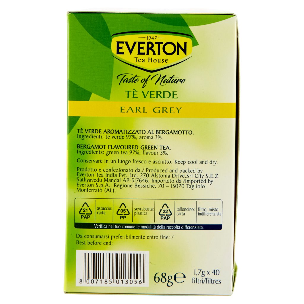Everton Taste Of Nature Tè Verde Earl Grey 40 x 1,7 g