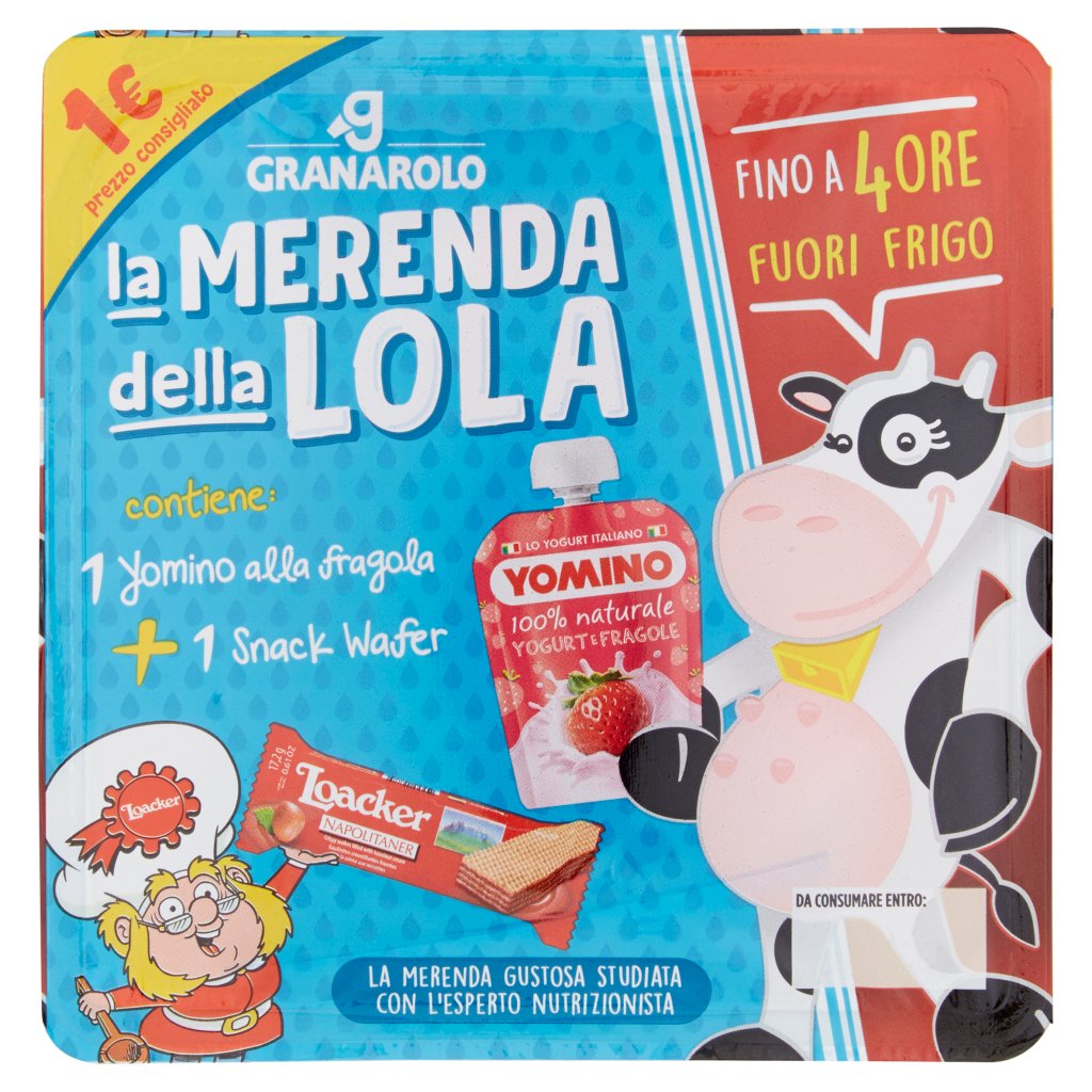 Granarolo La Merenda della Lola 1 Yomino alla Fragola + 1 Snack Wafer 102,2 g