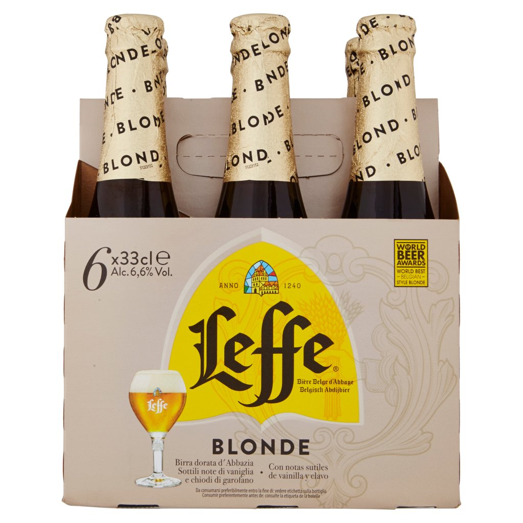 Leffe Leffe Blonde Birra Bionda Belga d'Abbazia Doppio Malto Bottiglia 6x33cl