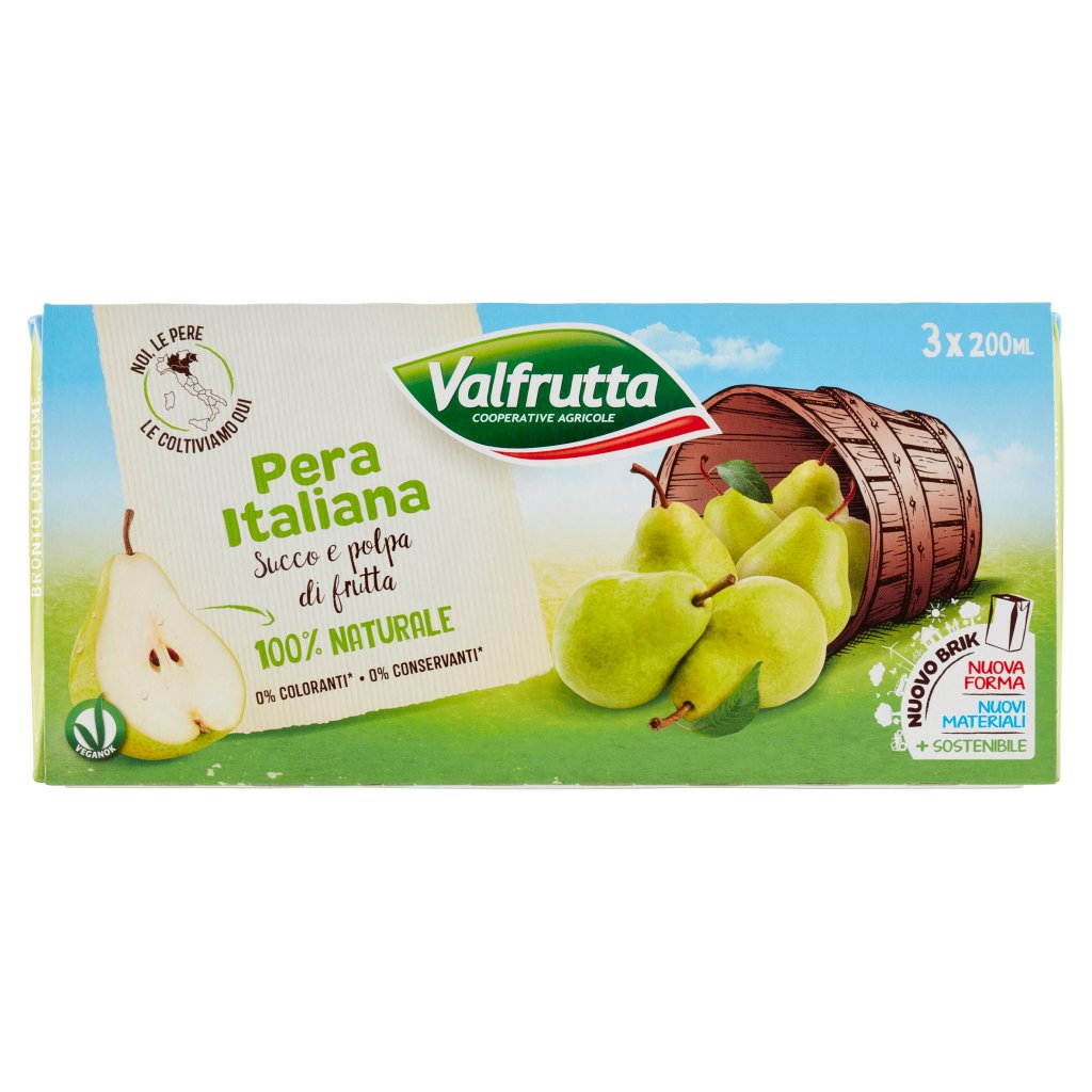 Valfrutta Pera Italiana Succo e Polpa di Frutta 3 x 200 Ml