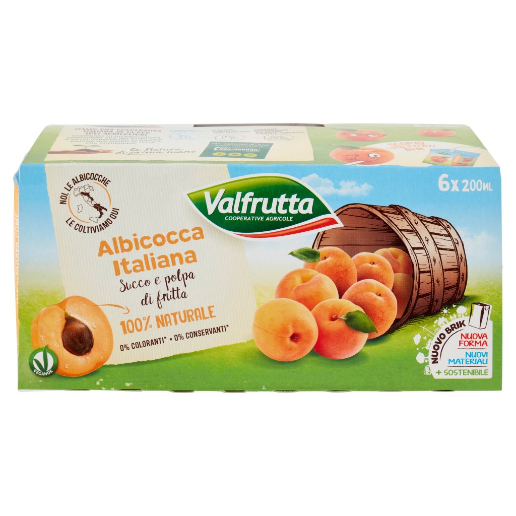 Valfrutta Albicocca Italiana Succo e Polpa di Frutta 6 x 200 Ml