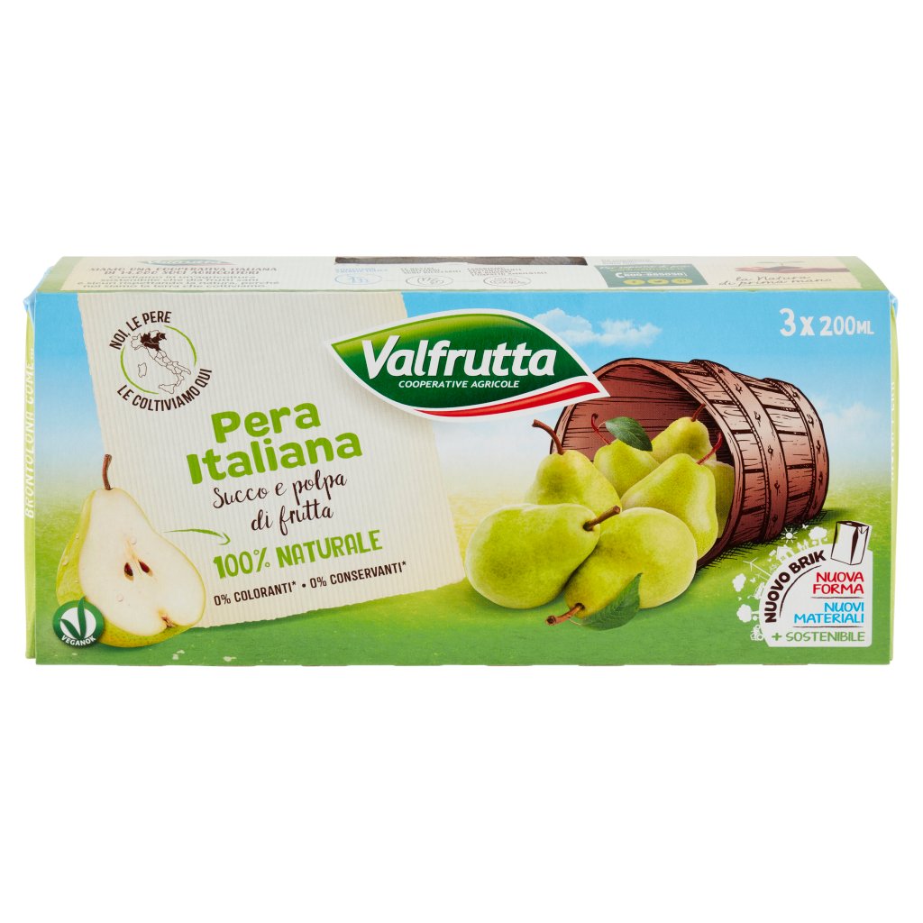 Valfrutta Pera Italiana Succo e Polpa di Frutta 3 x 200 Ml