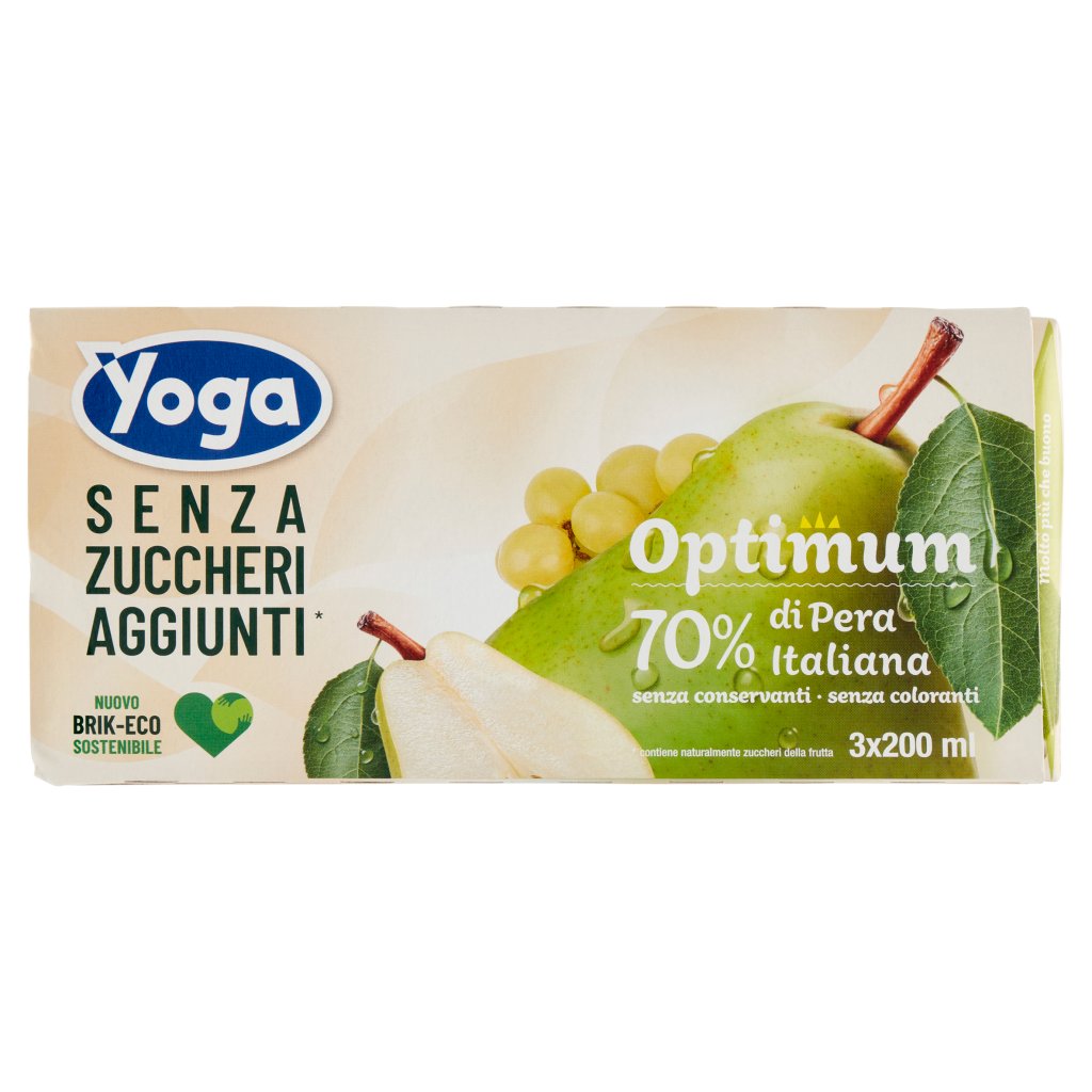 Yoga Optimum 70% di Pera Italiana senza Zuccheri Aggiunti* 3 x 200 Ml