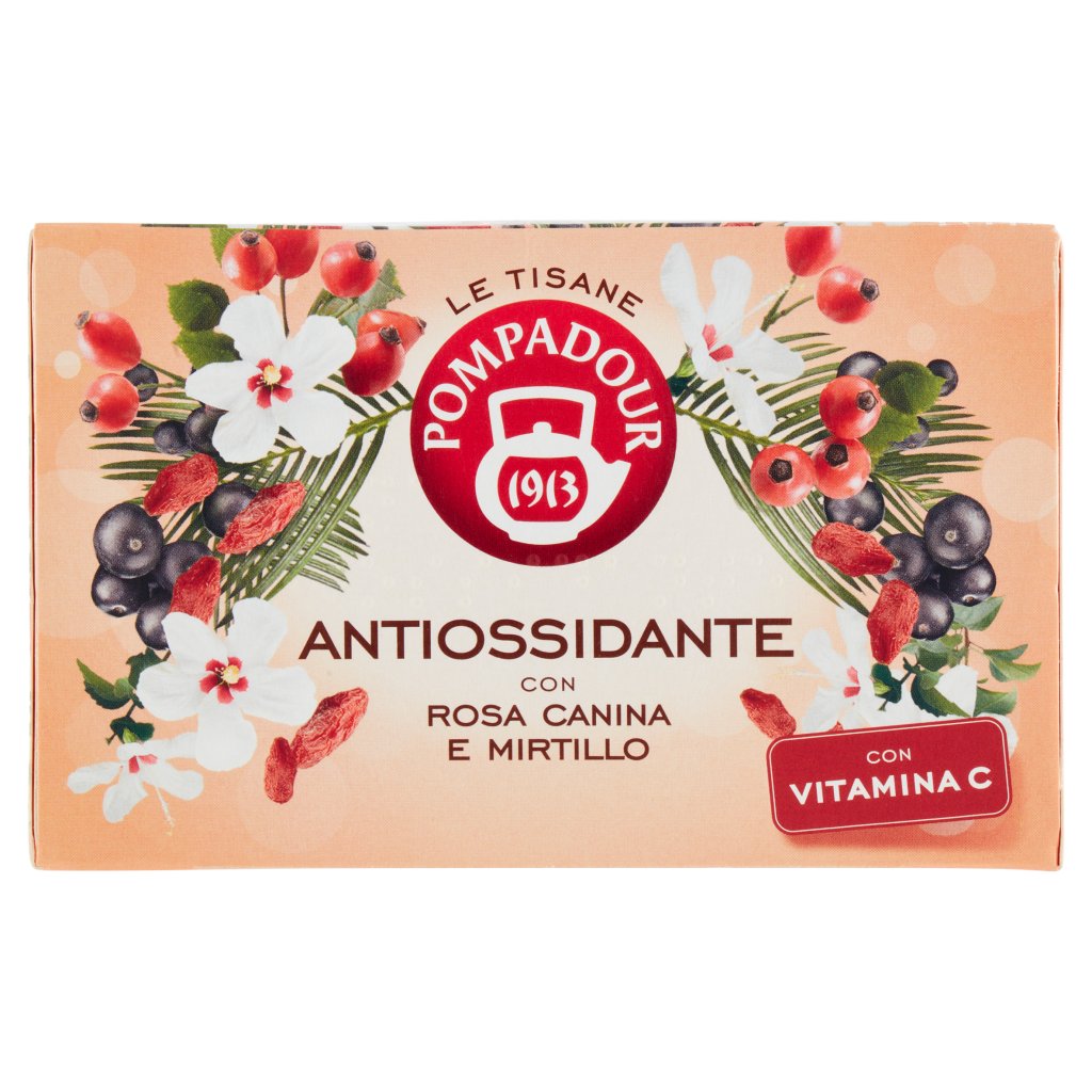 Pompadour Le Tisane Antiossidante con Rosa Canina e Mirtillo con Vitamina c 18 x 3 g