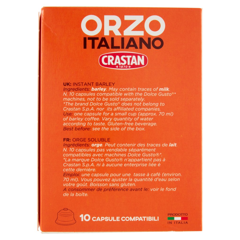 Crastan Orzo Italiano Capsule Compatibili con Macchine Dolce Gusto* 10 x 3,0 g
