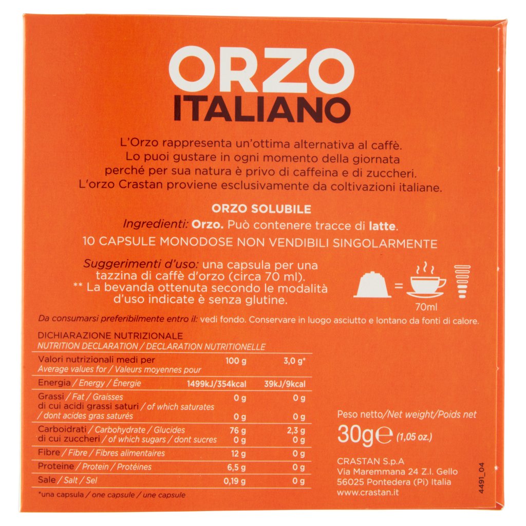 Crastan Orzo Italiano Capsule Compatibili con Macchine Dolce Gusto* 10 x 3,0 g