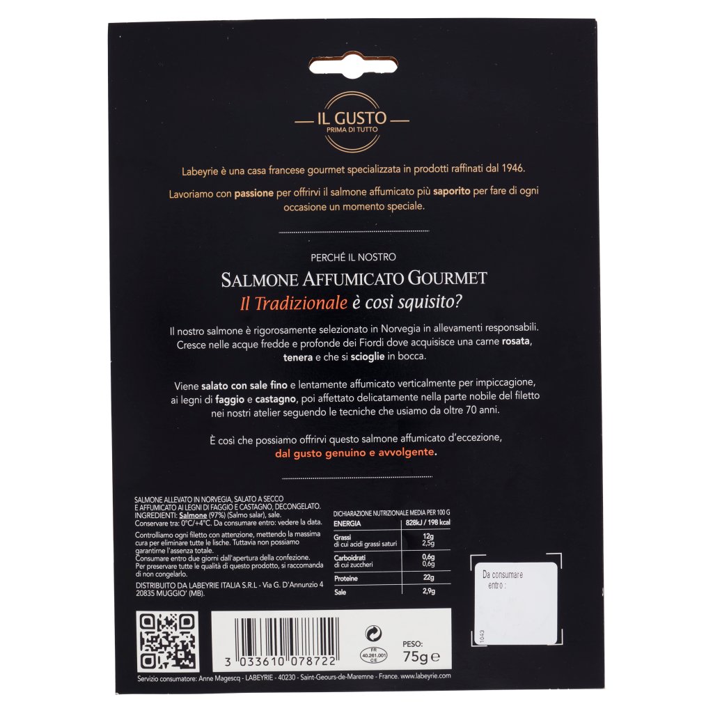 Labeyrie Labeyrie il Tradizionale Salmone Affumicato Genuino e Avvolgente 75 g