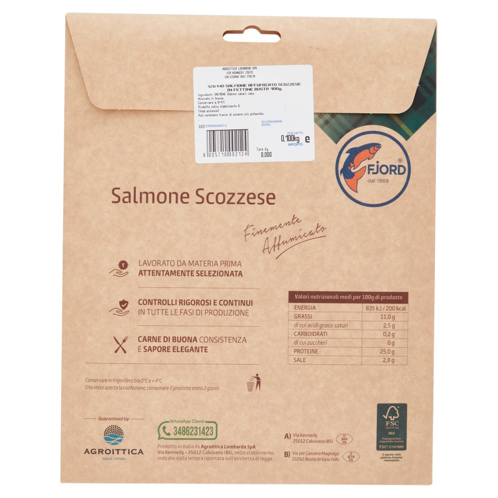 Fjord Salmone Scozzese Finemente Affumicato 0,100 Kg