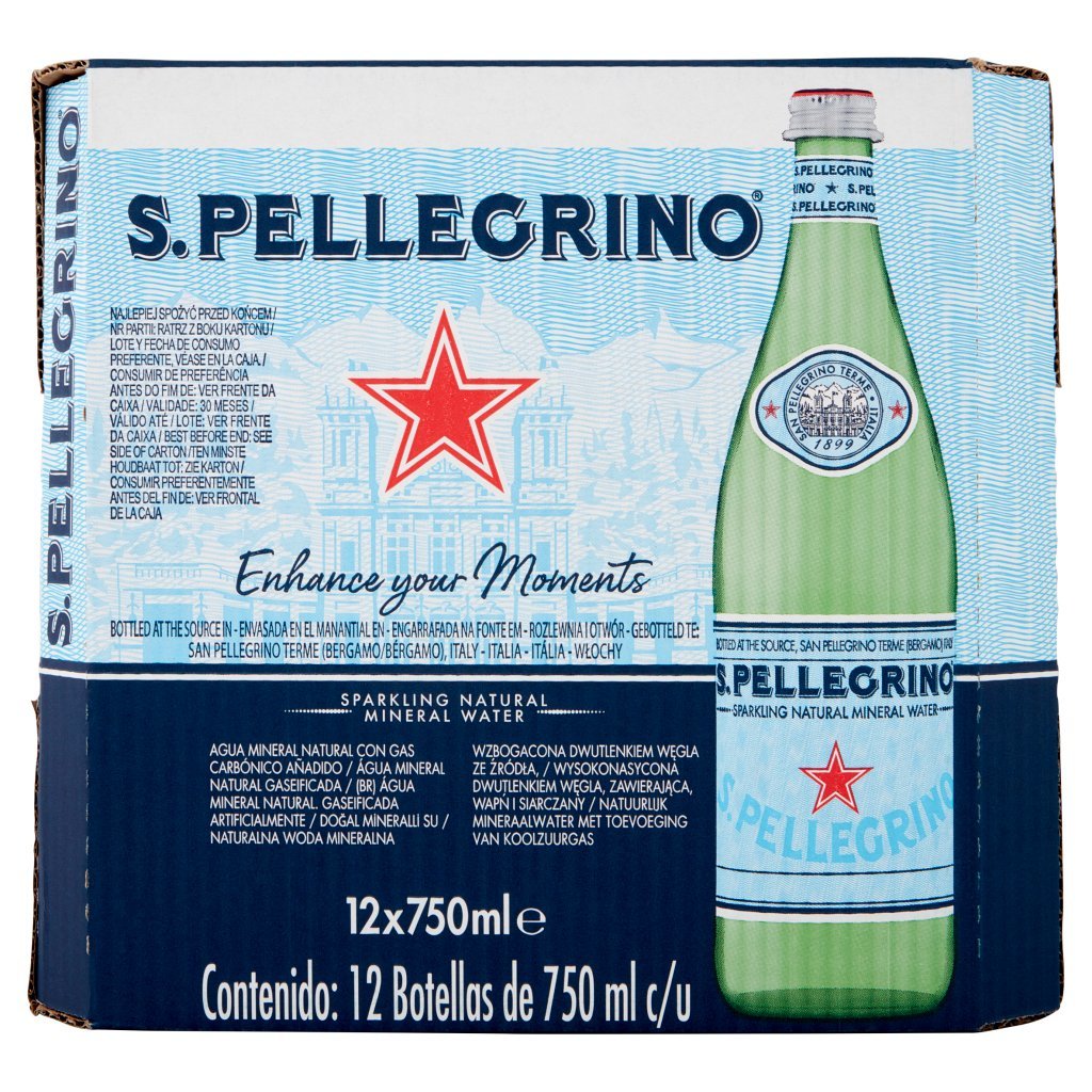 San Pellegrino Acqua Minerale Naturale Frizzante, Vetro, 75cl x 12