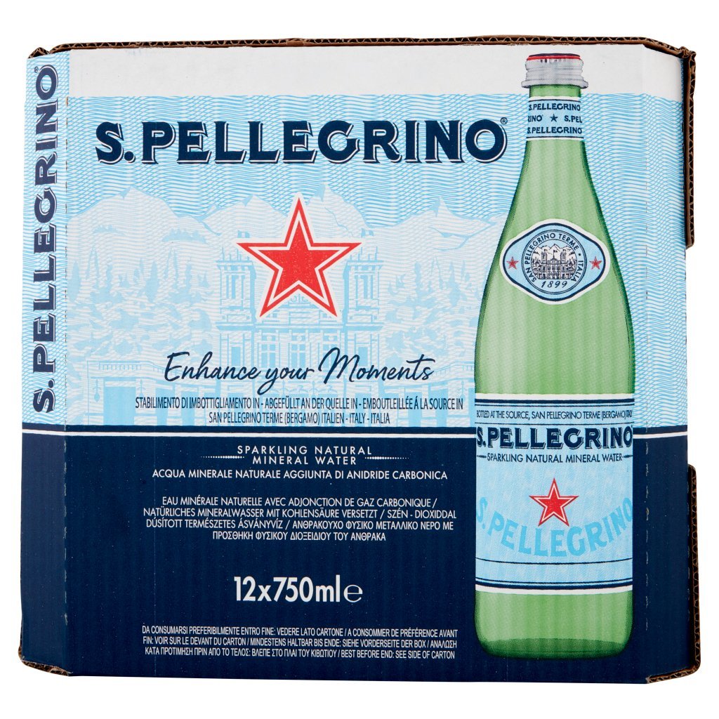 San Pellegrino Acqua Minerale Naturale Frizzante, Vetro, 75cl x 12