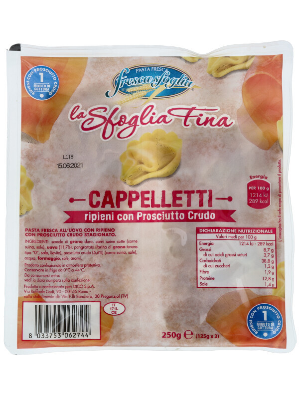 Pasta Fr.Cappelletti Fini Crudo Frescasfogl.125gx2