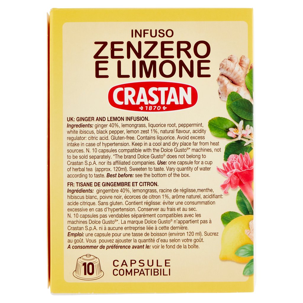 Crastan Infuso Zenzero e Limone10 Capsule Compatibili con Macchine Dolce Gusto* 10 x 2,5 g