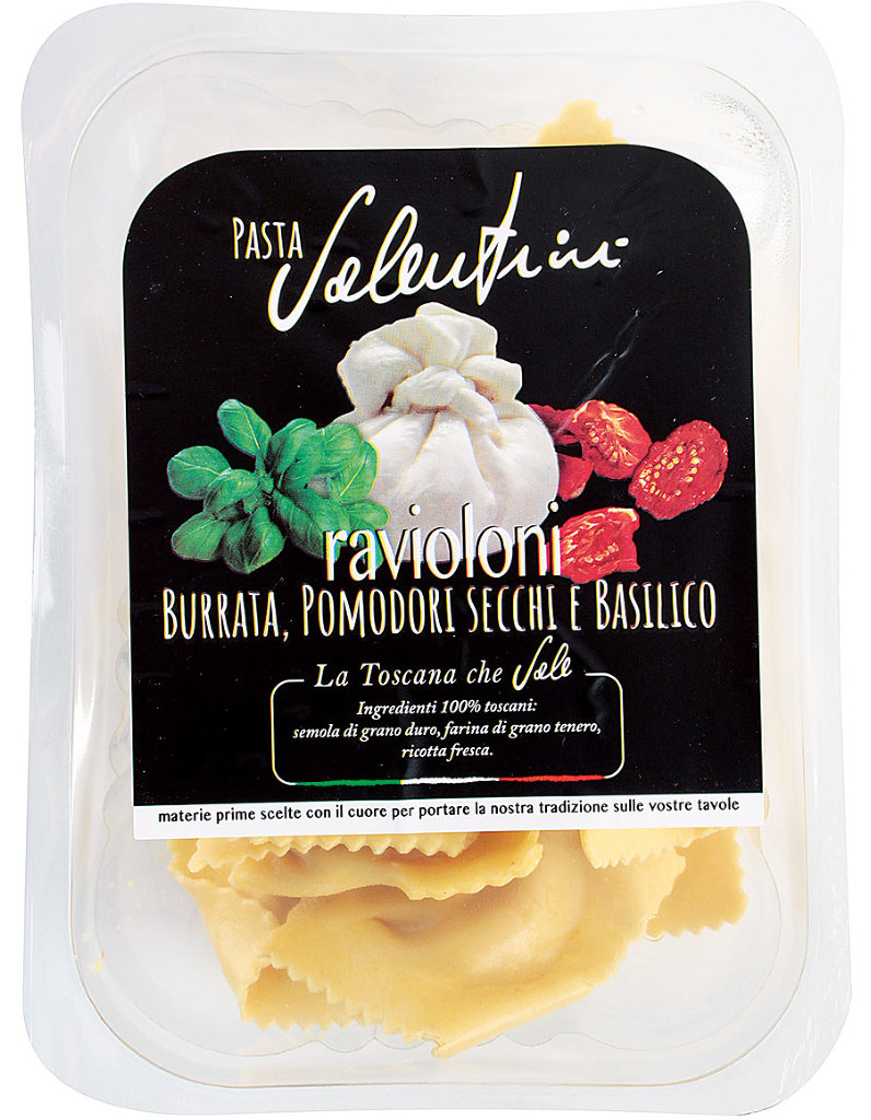 Valentini Raviolini con Burrata, Pomodori Secchi e Basilico