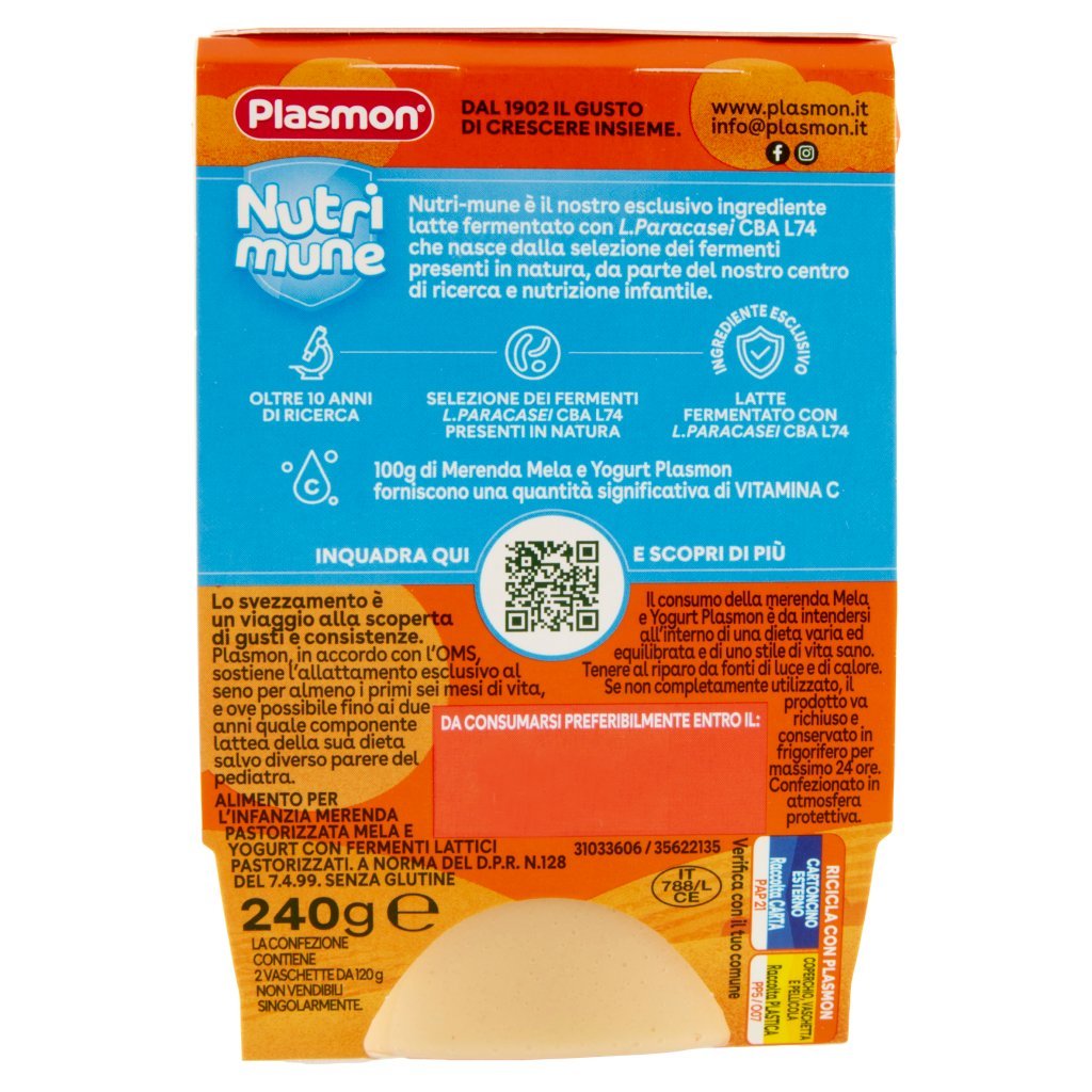 Vendita Online Plasmon nutri-mune pesca/yogurt con mela 85 g