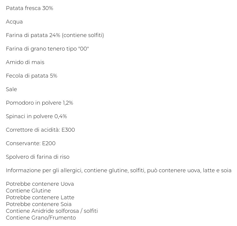 Pasta Piccinini Chicche Tricolore 0,400 Kg