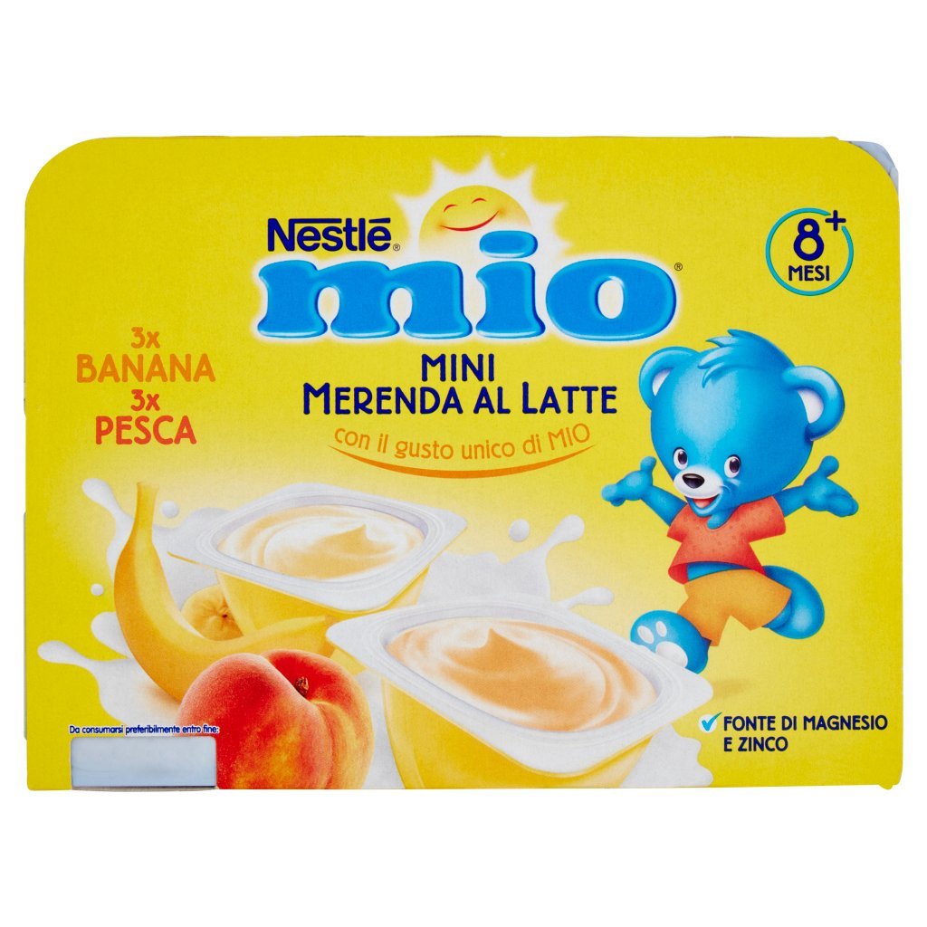 Mio Nestlé  Mini Merenda al Latte Banana e Pesca, da 8 Mesi, 6 Vasetti da 60g