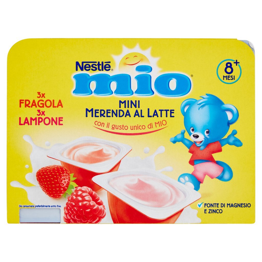 Mio Nestlé  Mini Merenda al Latte Fragola e Lampone, da 8 Mesi, 6 Vasetti da 60g