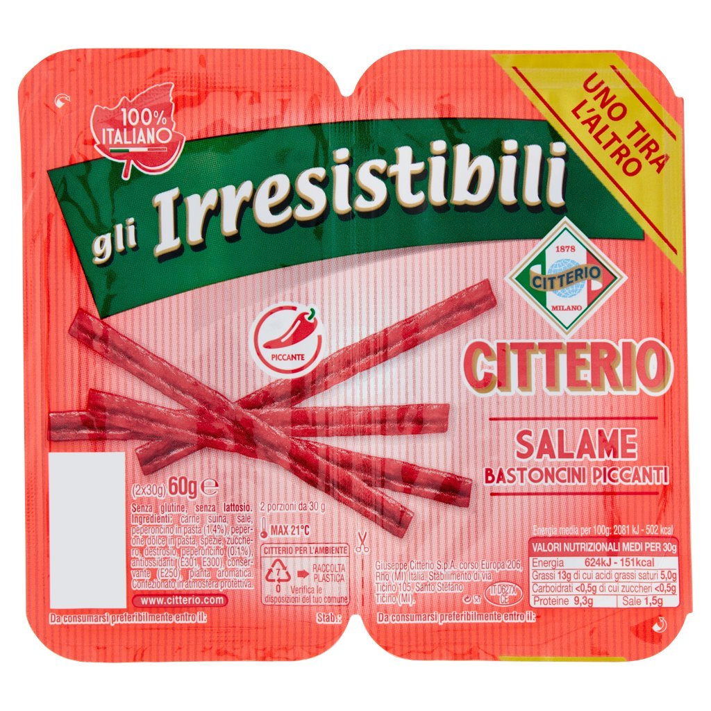 Citterio Gli Irresistibili Salame Bastoncini Piccanti 2 x 30 g