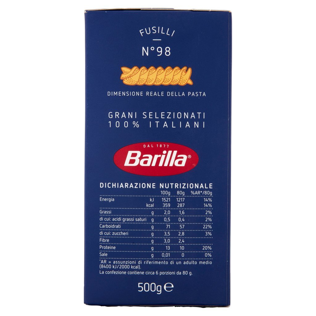 Barilla Pasta Fusilli N.98 100% Grano Italiano